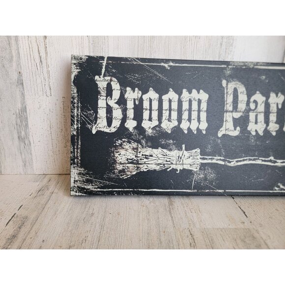 Broom parking canvas black hanging Halloween spider web home decor - Picture 2 of 7